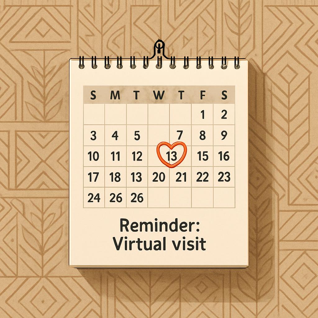 Reminders for a virtual visit written in a TOD.